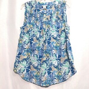 Liz Claiborne Womens Large Sleeveless Blouse Smocked Round Hem Slight Sheer